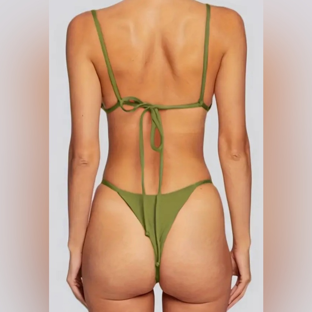 Olive Green Bralette High Cut Cheeky Bikini Set - Picture 6 of 7